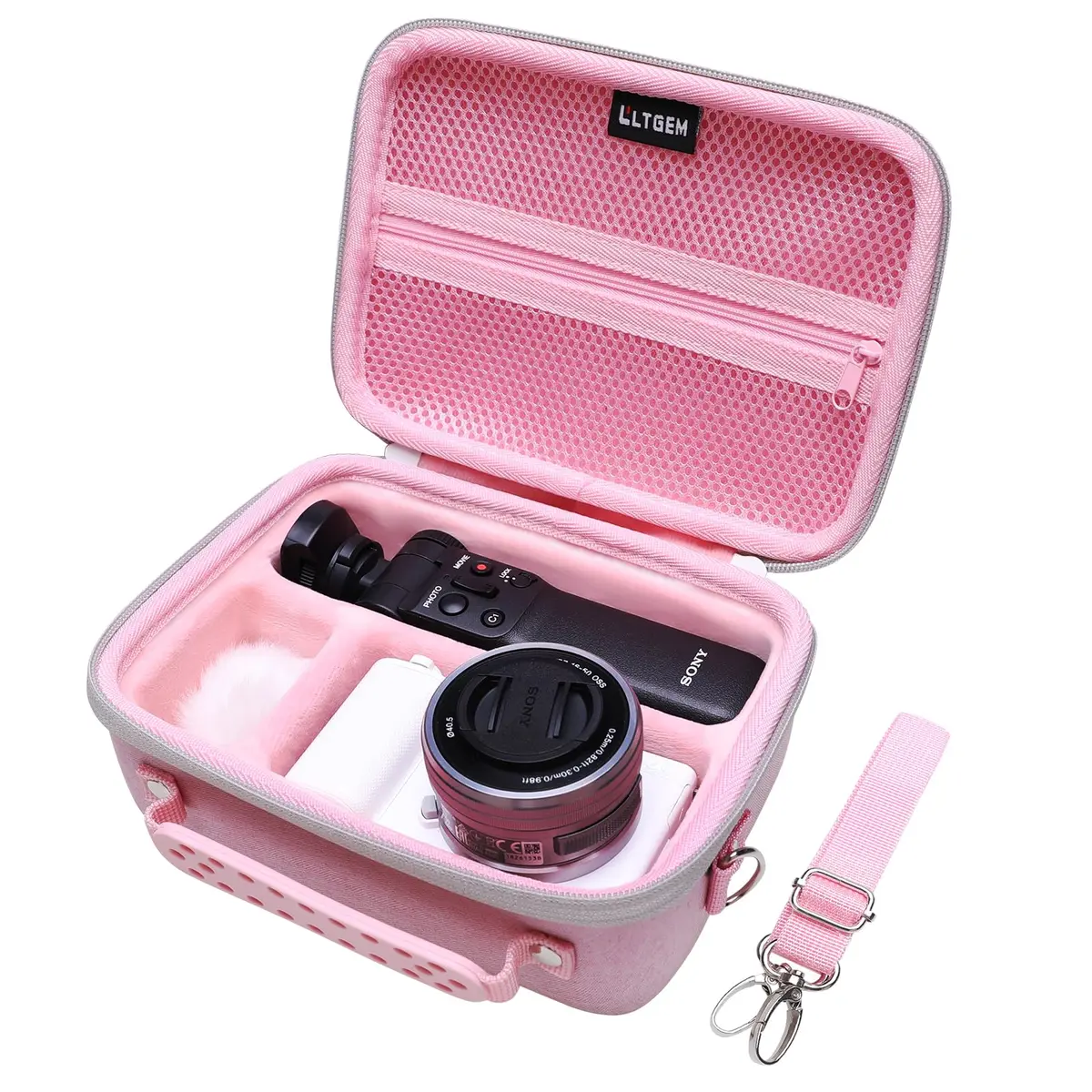 LTGEM Camera Case for Sony ZV-E10/ZV-1F/ZV-1/ZV-1 II, Pink, 20cm (8") L x 15cm (6") W x 10cm (4.1") H | Fits Tripod & Mic - view 4