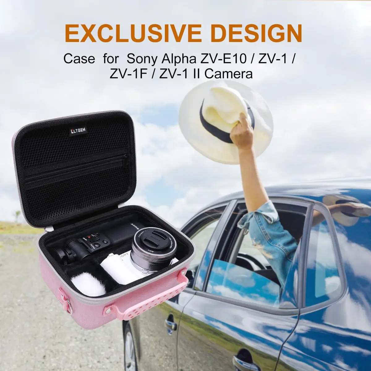 LTGEM Pink+Black Camera Case for Sony Alpha ZV-E10 / ZV-1F / ZV-1 / ZV-1 II Vlog Camera with Shoulder Strap, Fits Accessory Kit, 20cm (8") L – 15cm (6") W – 10cm (4.1") H - view 8
