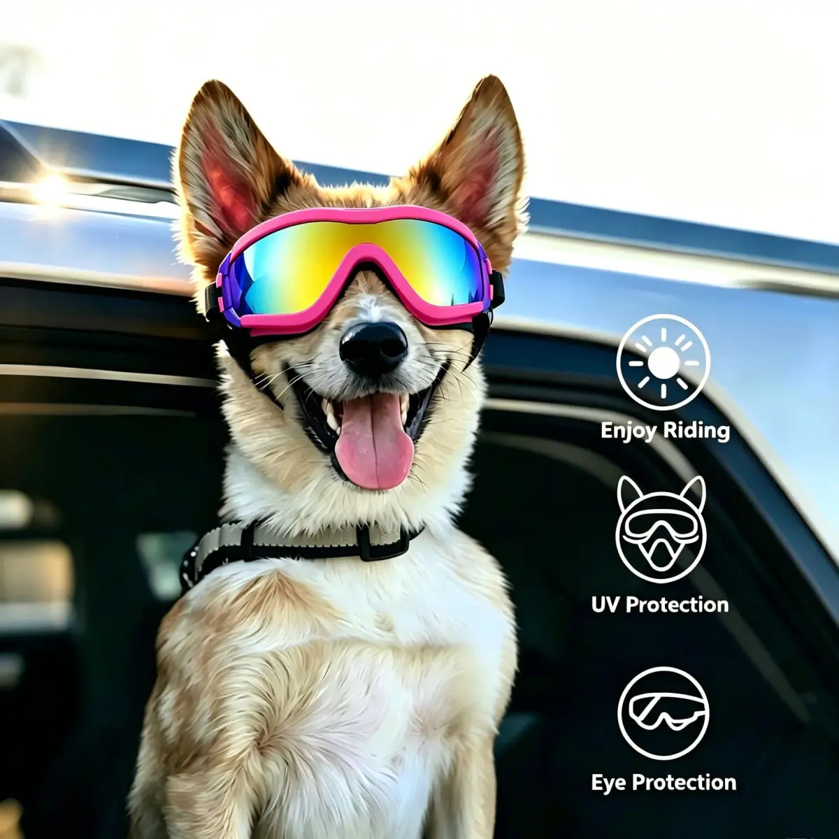 NAMSAN Dog Sunglasses for Medium to Large Dogs, UV Protection Dog Goggles Large Breed, Pink | Adjustable Sporty Eyewear - view 6