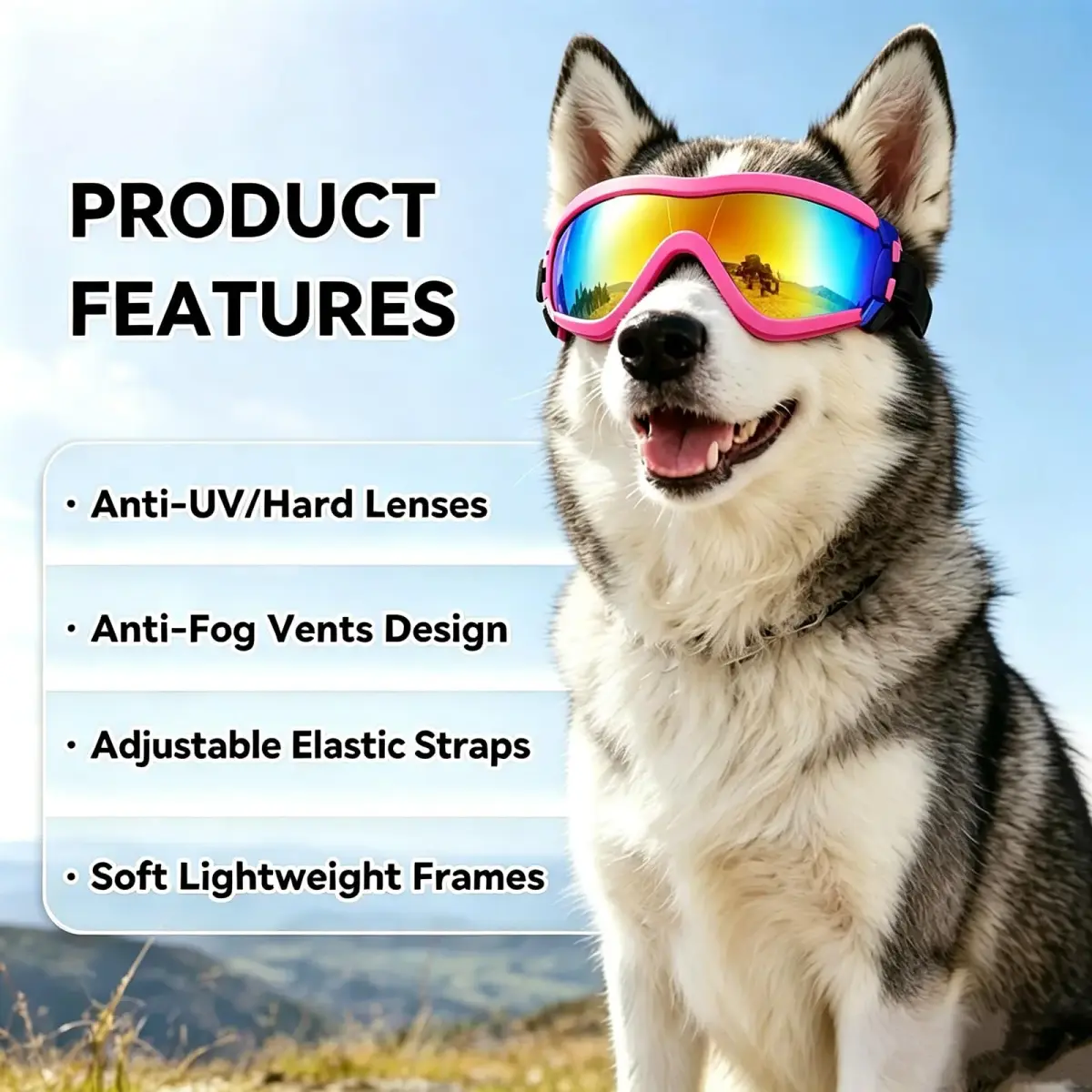 NAMSAN Dog Sunglasses for Medium to Large Dogs, UV Protection Dog Goggles Large Breed, Pink | Adjustable Sporty Eyewear - view 3