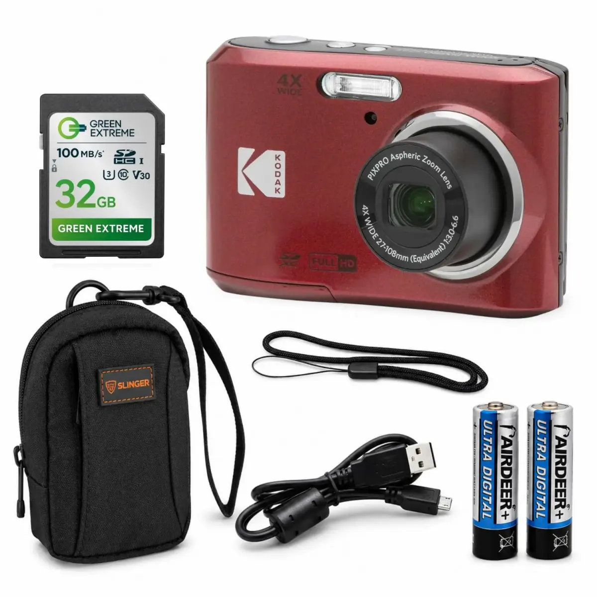 KODAK PIXPRO FZ45 Red 16MP Digital Camera 4X Optical Zoom 27mm Wide Angle 1080p Full HD Video 2.7" LCD with 32GB SD Card & Case - main product image