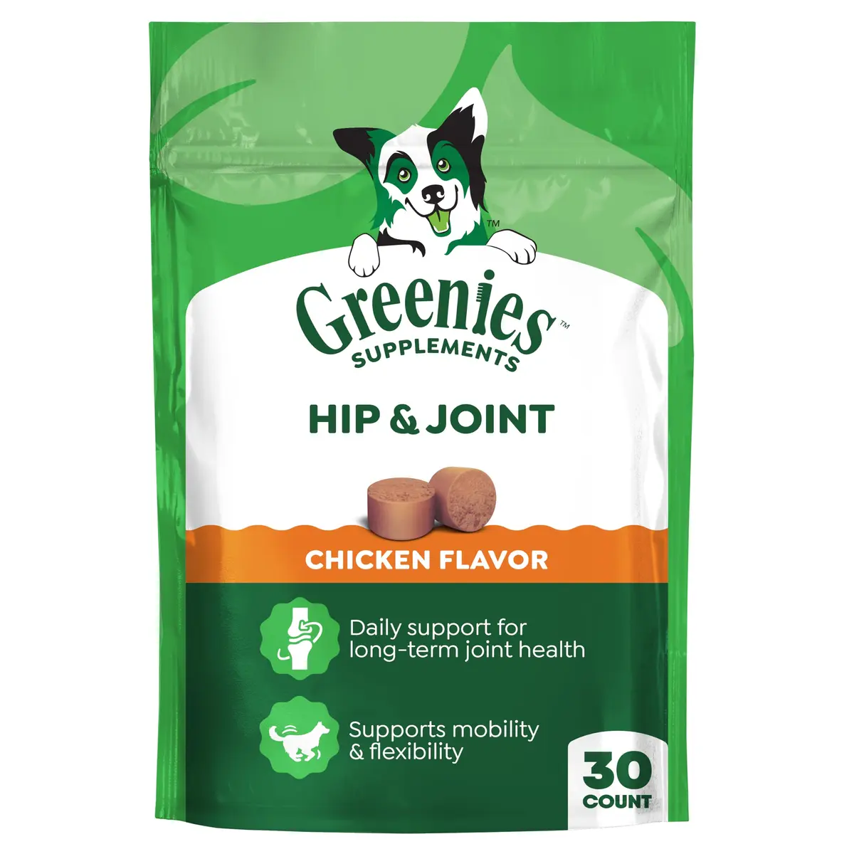 Greenies Hip & Joint Soft Dog Chews, Chicken Flavor, 30 Count | Supports Mobility & Flexibility - main product image