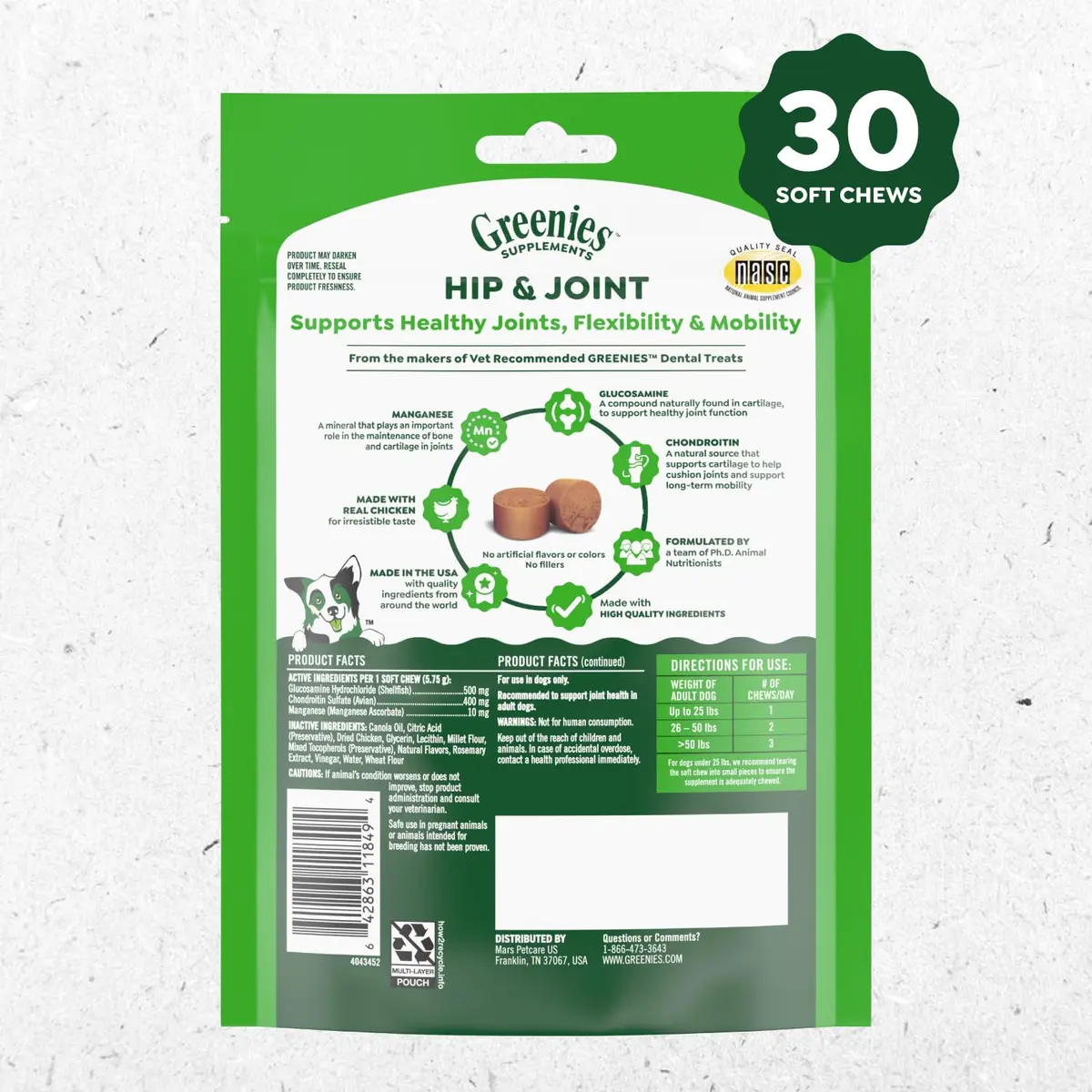 Greenies Hip & Joint Soft Dog Chews, Chicken Flavor, 30 Count | Supports Mobility & Flexibility - view 2