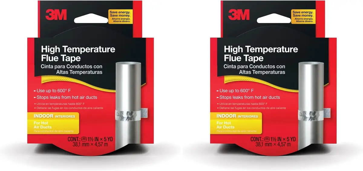 3M High Temperature Flue Tape 1.5 in x 15 ft | Up to 600°F Heat Resistance, Pack of 2 - main product image