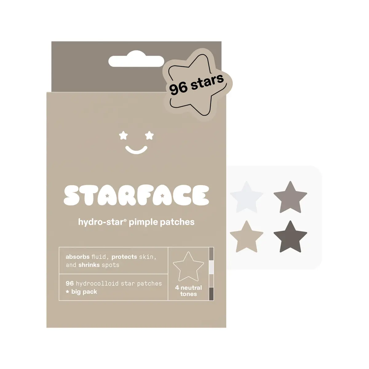 Starface Hydro-Star® Earth Hydrocolloid Star-Shaped Pimple Patch, 96 ct | Fun, Protective & Suitable for Sensitive Skin - main product image