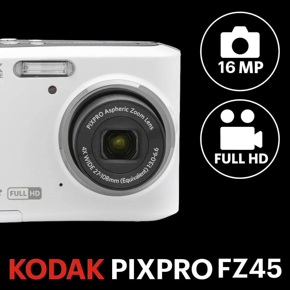 KODAK PIXPRO FZ45 Digital Camera White 16MP 4x Optical Zoom | Easy Point-and-Shoot for Everyday Memories - view 2