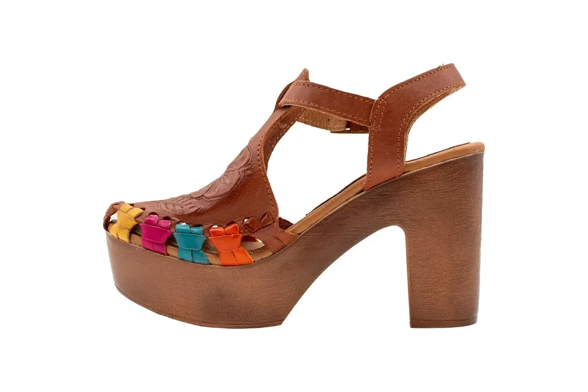 VOLATILE Rosarito Women's Vachetta Sandal, Size 7 | Woven Leather Upper & 4" Faux Wood Clog - view 6
