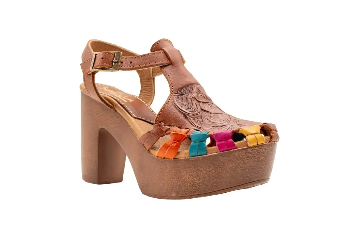 VOLATILE Rosarito Women's Vachetta Sandal, Size 7 | Woven Leather Upper & 4" Faux Wood Clog - view 2