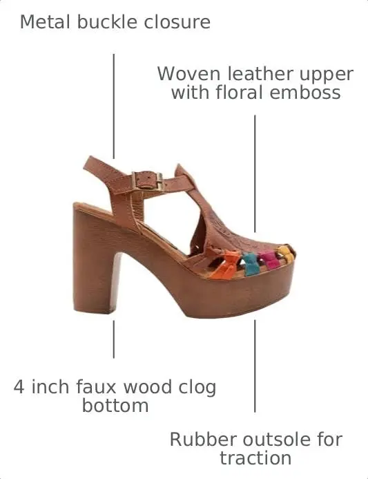 VOLATILE Rosarito Women's Vachetta Sandal, Size 7 | Woven Leather Upper & 4" Faux Wood Clog - view 3