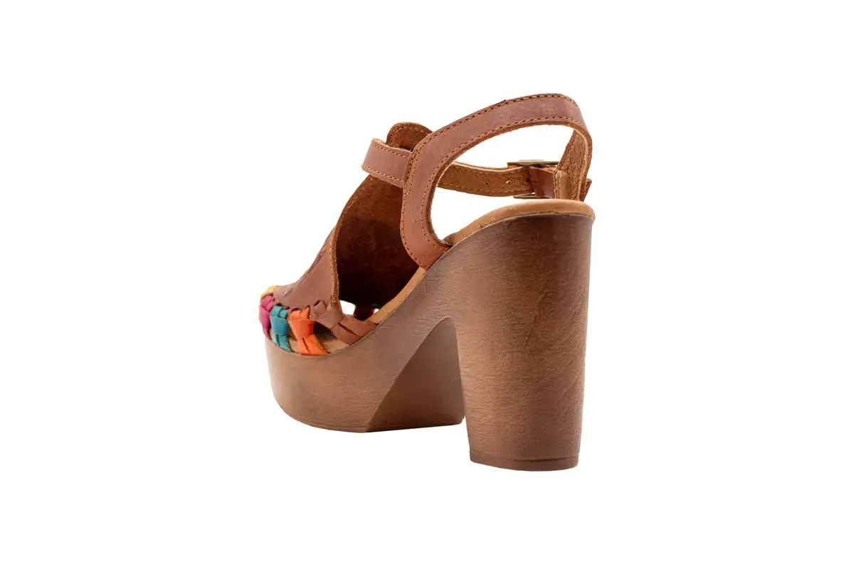VOLATILE Rosarito Women's Vachetta Sandal, Size 7 | Woven Leather Upper & 4" Faux Wood Clog - view 5