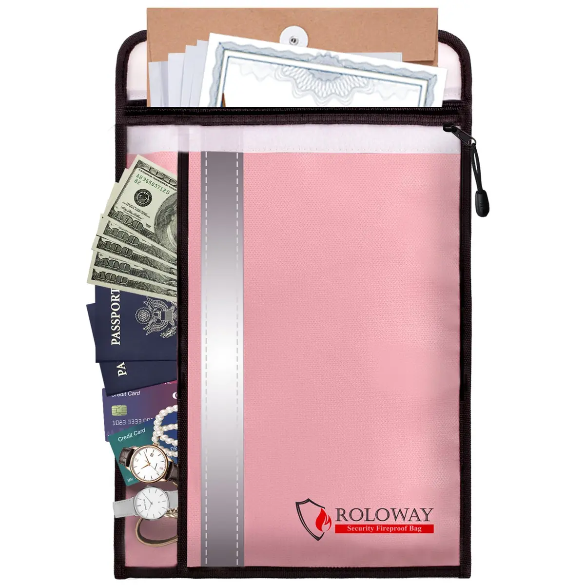 ROLOWAY Fireproof Document Bag 15 x 11 inch | Waterproof & Fire Resistant with 2 Pockets - main product image
