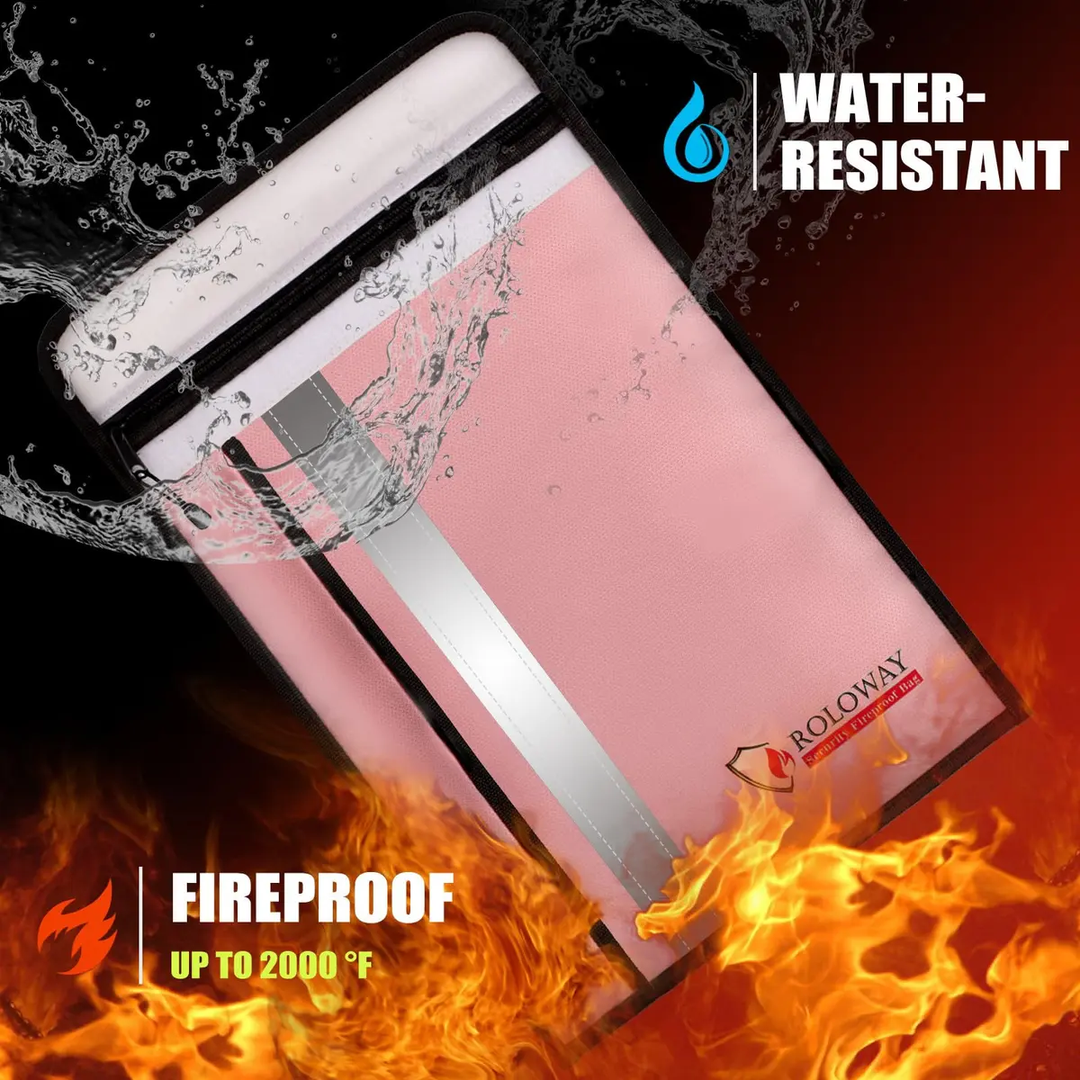 ROLOWAY Fireproof Document Bag 15 x 11 inch | Waterproof & Fire Resistant with 2 Pockets - view 3