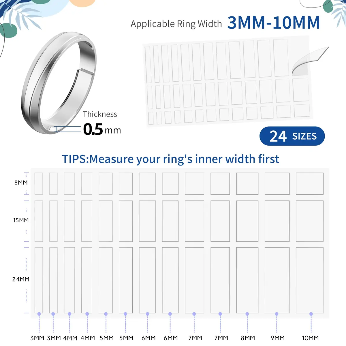 ELETIUO Invisible Ring Size Adjuster for Loose Rings, 234 Pcs Transparent Silicone | Fits Rings 3-10mm Wide - view 2