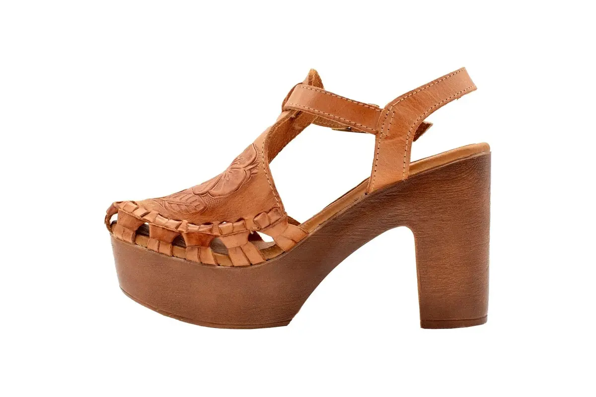 VOLATILE Women's Rosarito Sandal, Cognac Multi - 8 | Woven Leather, 4" Heel, Casual Style - view 5