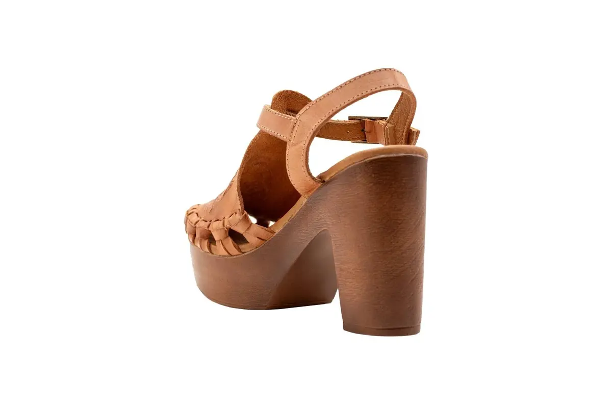 VOLATILE Women's Rosarito Sandal, Cognac Multi - 8 | Woven Leather, 4" Heel, Casual Style - view 6