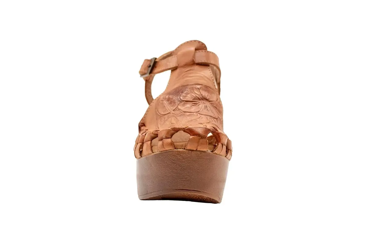VOLATILE Women's Rosarito Sandal, Cognac Multi - 8 | Woven Leather, 4" Heel, Casual Style - view 8