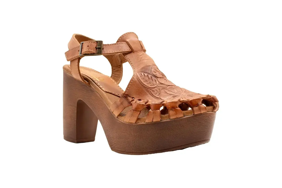 VOLATILE Women's Rosarito Sandal, Cognac Multi - 8 | Woven Leather, 4" Heel, Casual Style - view 2