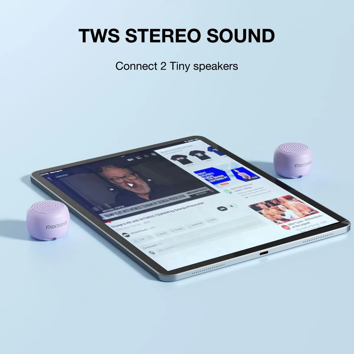 MOMOHO Mini Bluetooth Speaker Wireless, Tiny Small Speaker with Built-in Mic & TWS Pairing, Portable for Indoor/Outdoor/Travel/Gifts (Purple) - view 3