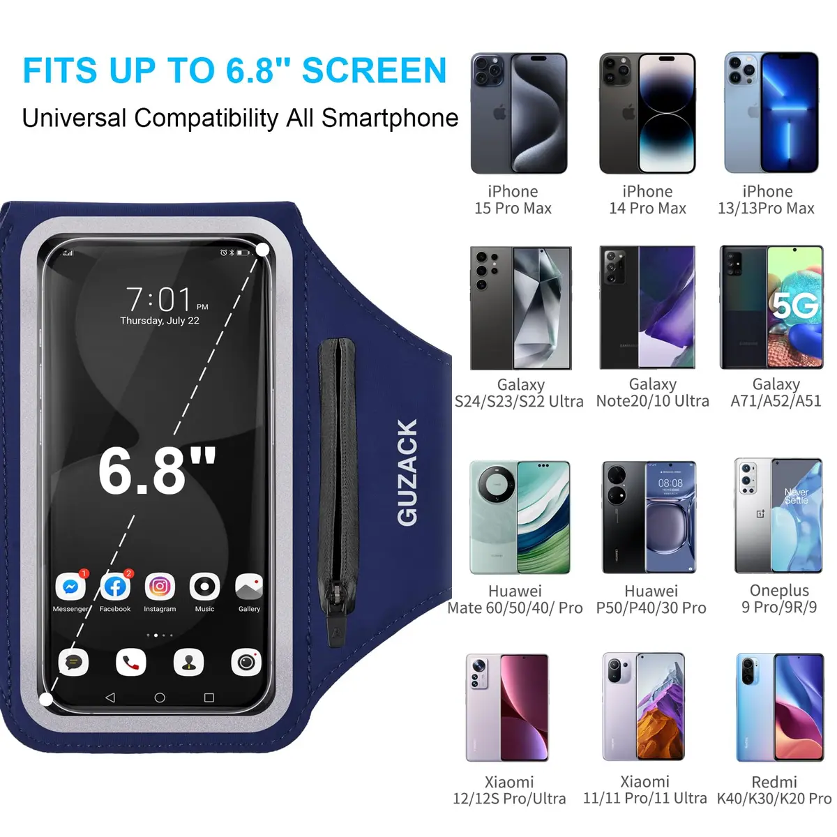 Guzack Running Armband with Key Pockets & Card Slot | Fits Phones Up to 6.9" - view 2
