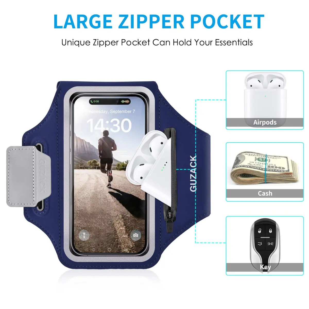 Guzack Running Armband with Key Pockets & Card Slot | Fits Phones Up to 6.9" - view 3