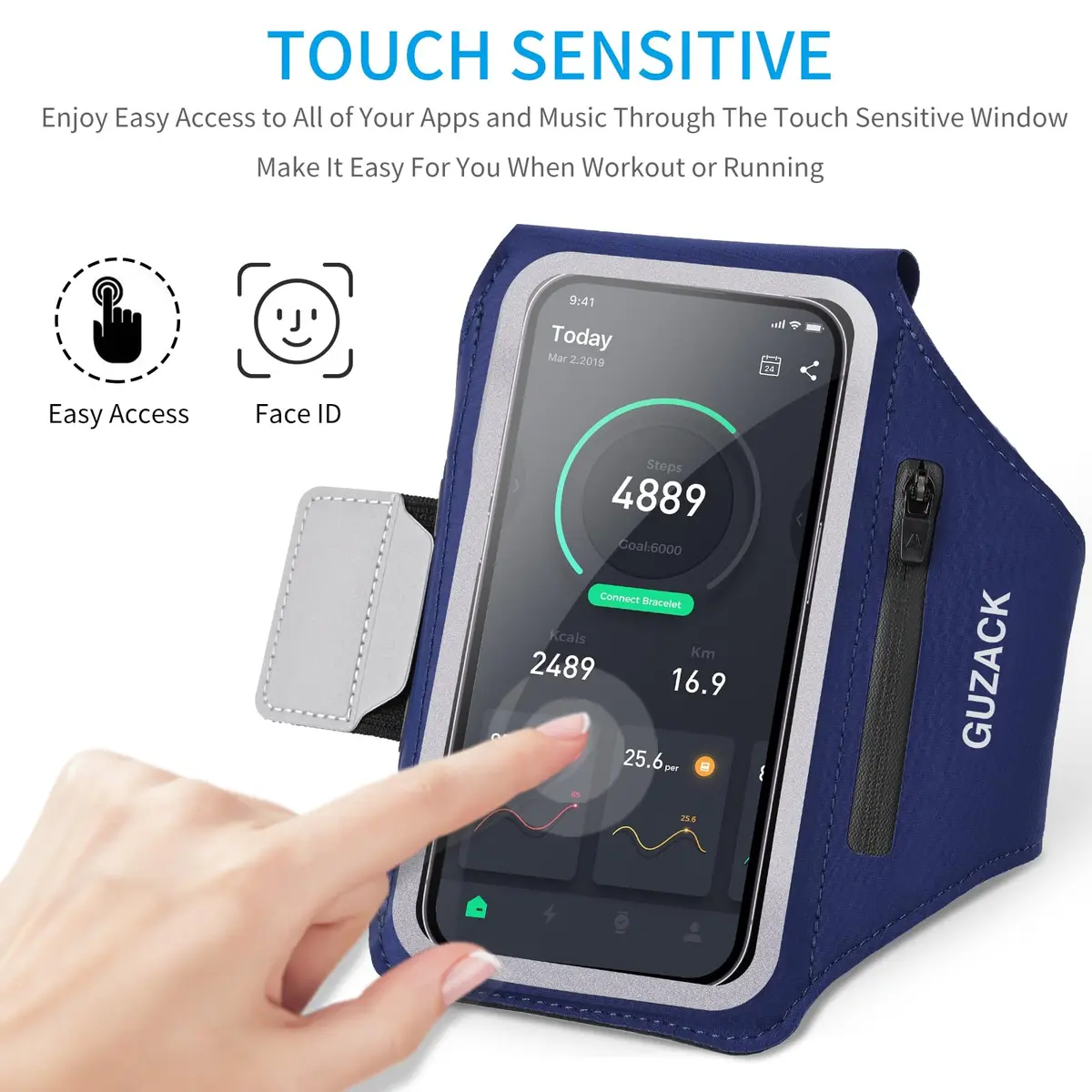 Guzack Running Armband with Key Pockets & Card Slot | Fits Phones Up to 6.9" - view 4