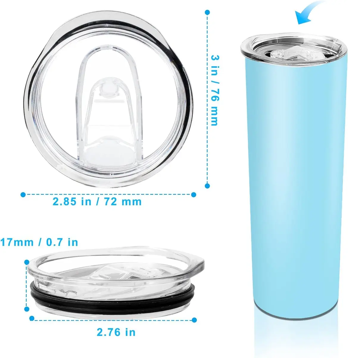 YiePhiot 20 oz Tumbler Replacement Lids | BPA-Free, Dishwasher Safe, Fits 2.76in Cup Mouth - view 4