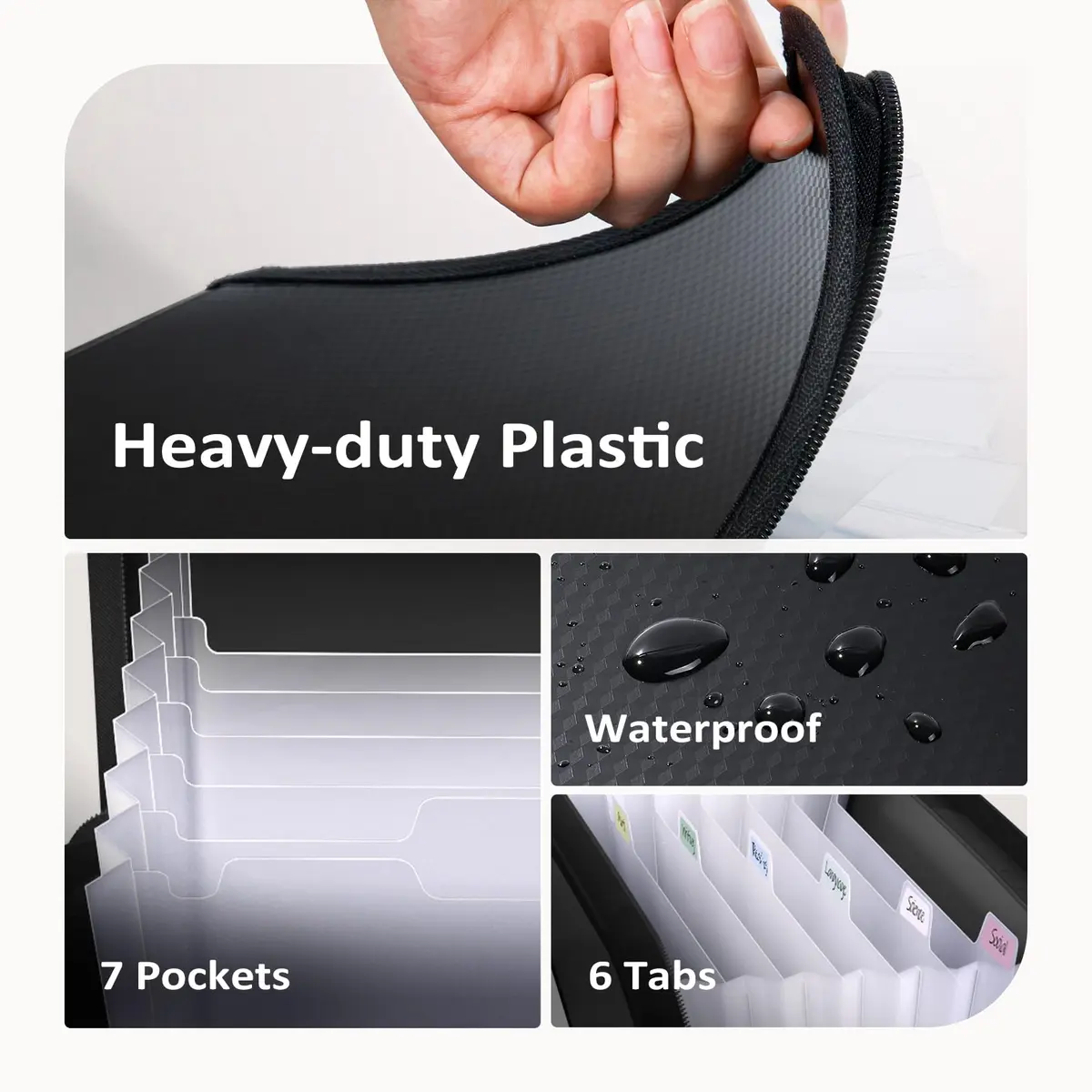 Sooez 7 Pockets Accordion File Organizer, Zipper Expanding Folder A4 | Secure, Durable & Portable Office & School Storage - view 4