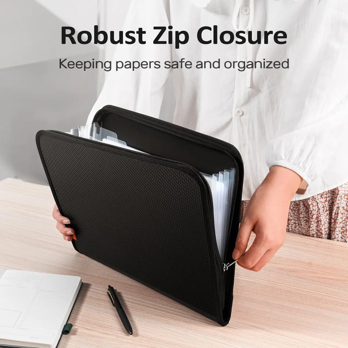 Sooez 7 Pockets Accordion File Organizer, Zipper Expanding Folder A4 | Secure, Durable & Portable Office & School Storage - view 2