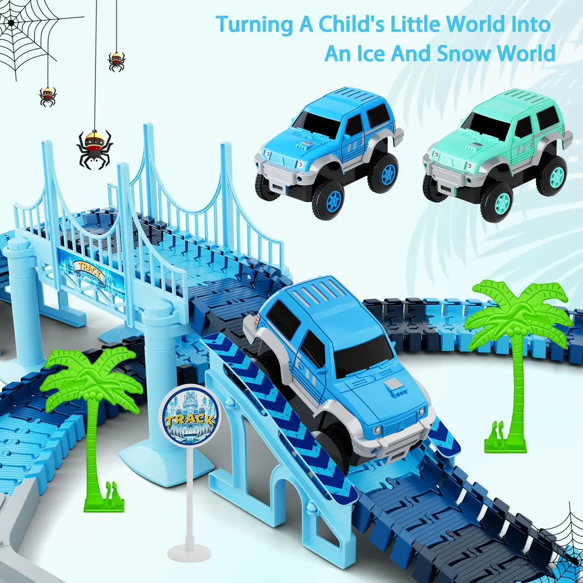 Toyk Track Car Toys, 269 PCS Frozen World Race Road Playset | Flexible Tracks & 2 Race Cars for Kids - view 5
