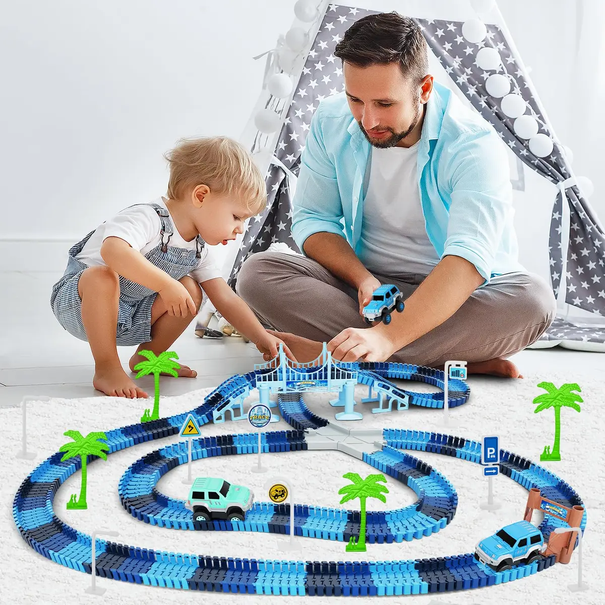 Toyk Track Car Toys, 269 PCS Frozen World Race Road Playset | Flexible Tracks & 2 Race Cars for Kids - view 7