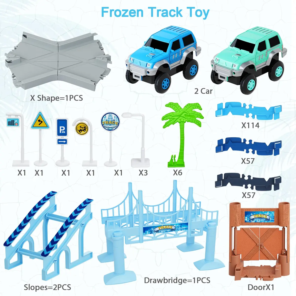 Toyk Track Car Toys, 269 PCS Frozen World Race Road Playset | Flexible Tracks & 2 Race Cars for Kids - view 2