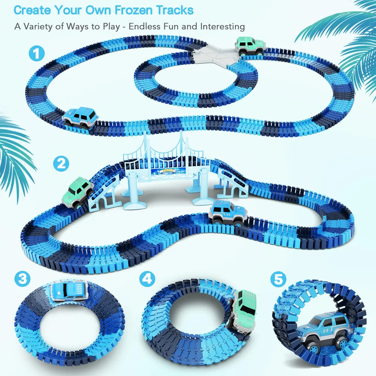Toyk Track Car Toys, 269 PCS Frozen World Race Road Playset | Flexible Tracks & 2 Race Cars for Kids - view 3