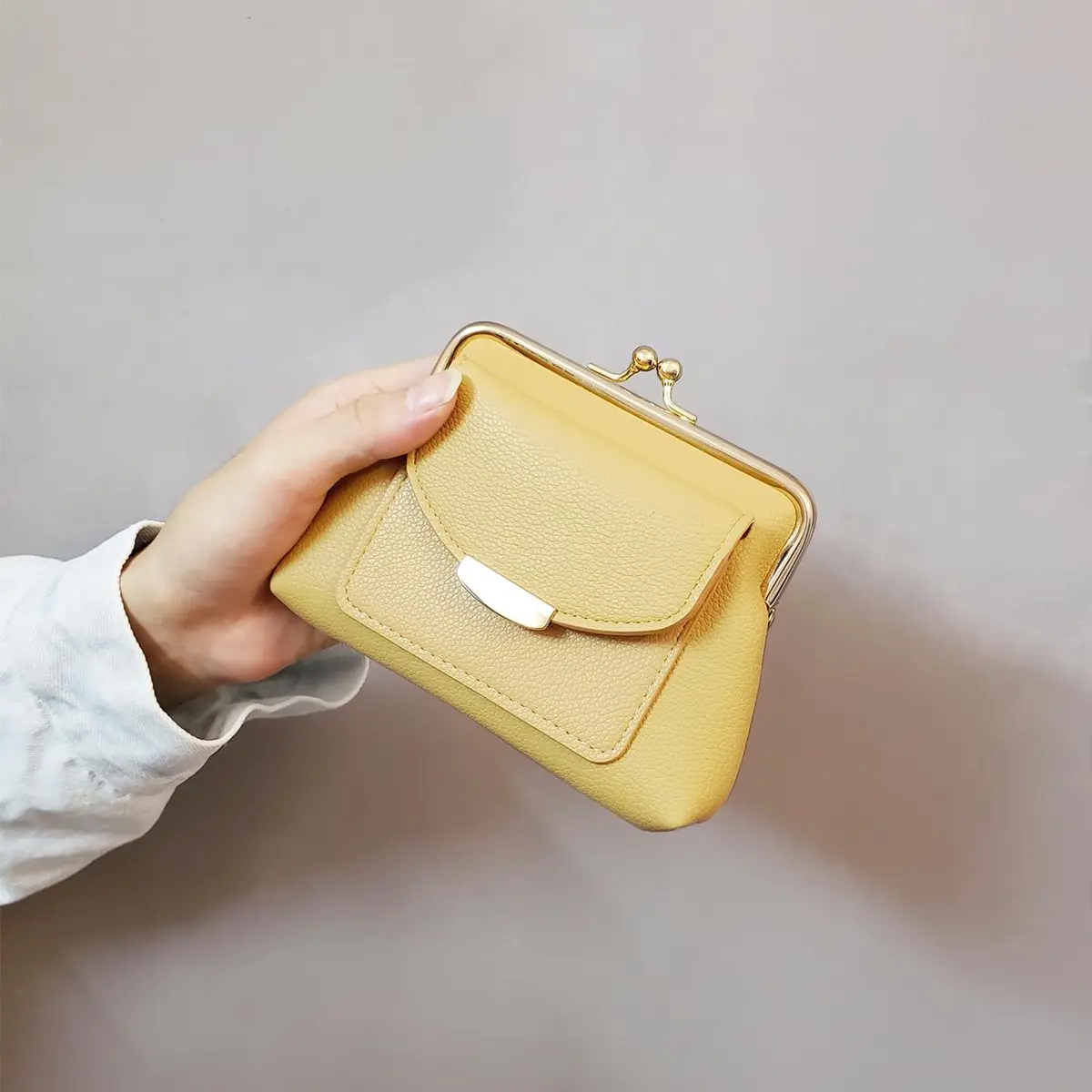 Lavogel Kiss Lock Coin Purse with Credit Card Slot for Women, 16cm (6.3") Yellow | Vintage Style Change Pouch - view 6