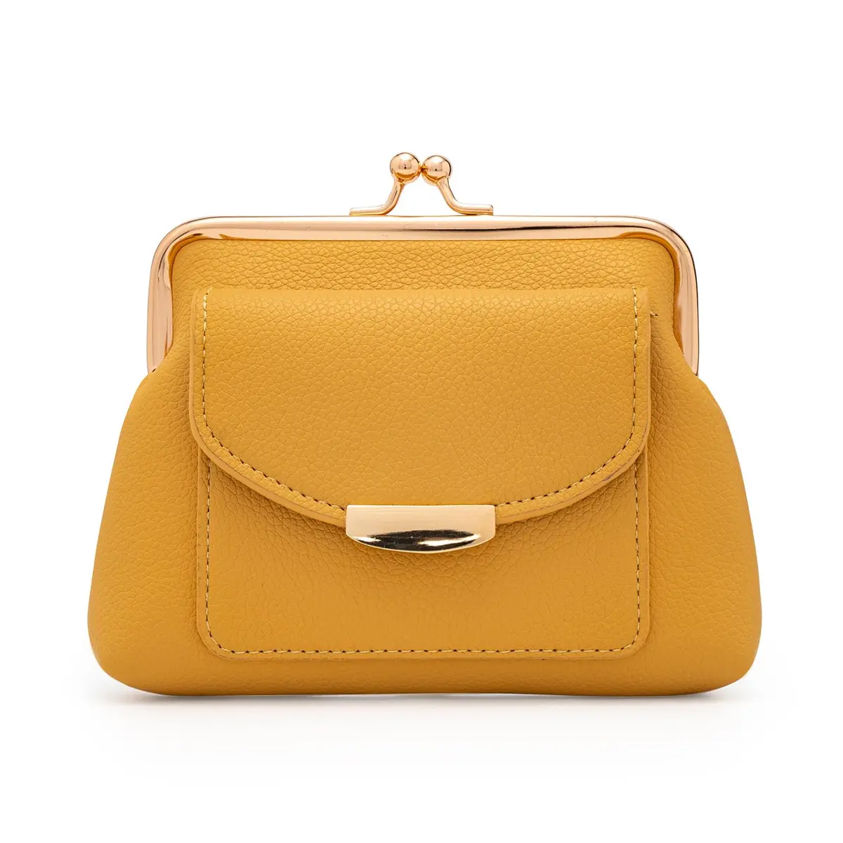 Lavogel Kiss Lock Coin Purse with Credit Card Slot for Women, 16cm (6.3") Yellow | Vintage Style Change Pouch - main product image