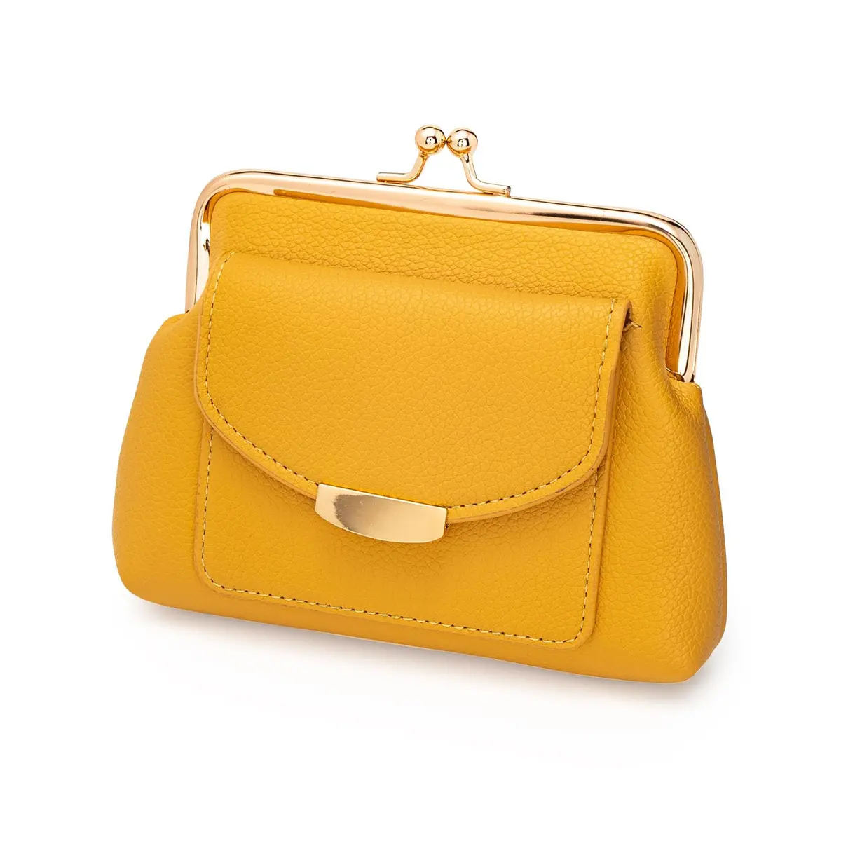 Lavogel Kiss Lock Coin Purse with Credit Card Slot for Women, 16cm (6.3") Yellow | Vintage Style Change Pouch - view 2
