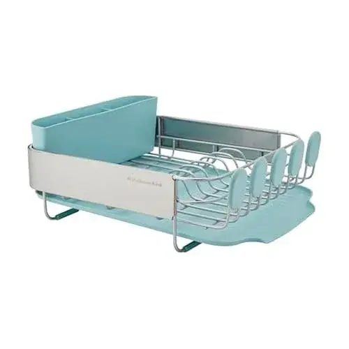 KitchenAid Compact Rust Resistant Dish Rack with Removable Flatware Caddy & Self-Draining Drainboard | Mineral Water - main product image