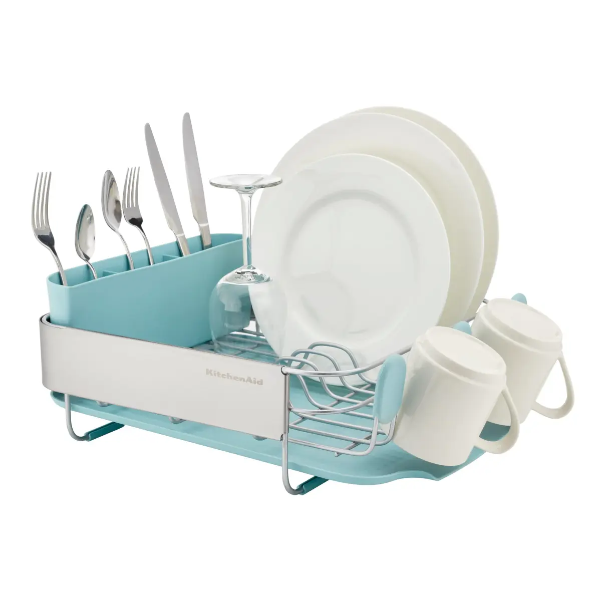 KitchenAid Compact Rust Resistant Dish Rack with Removable Flatware Caddy & Self-Draining Drainboard | Mineral Water - view 6
