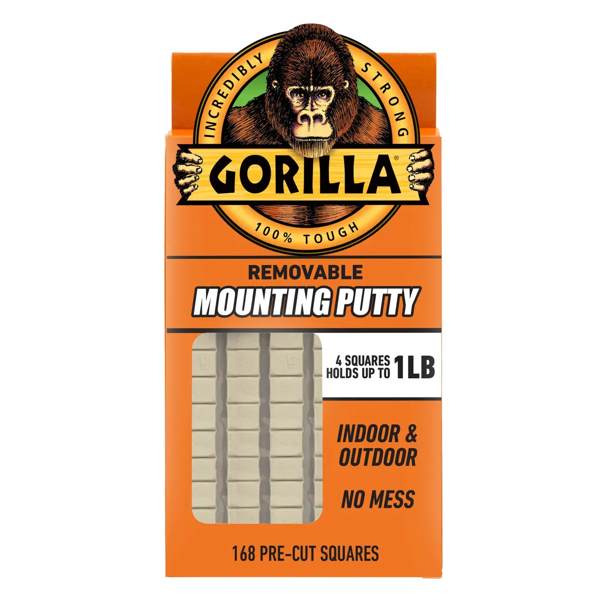 Gorilla Removable Mounting Putty Natural Tan 168 Pre-Cut Squares | Holds Up to 2 lbs - main product image
