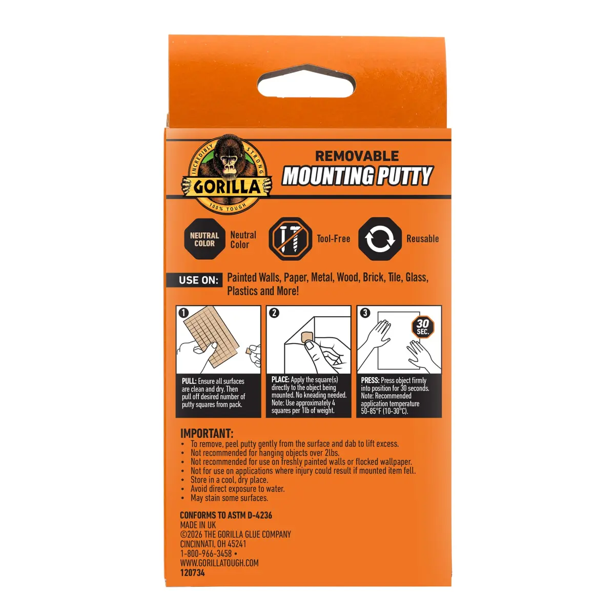Gorilla Removable Mounting Putty Natural Tan 168 Pre-Cut Squares | Holds Up to 2 lbs - view 9