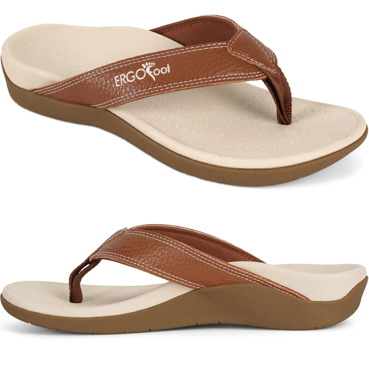 ERGOfoot Orthotic Flip Flops with Arch Support for Men Women Brown 3cm (1.18in) | Supportive Footwear for Flat Feet and Plantar Fasciitis - main product image