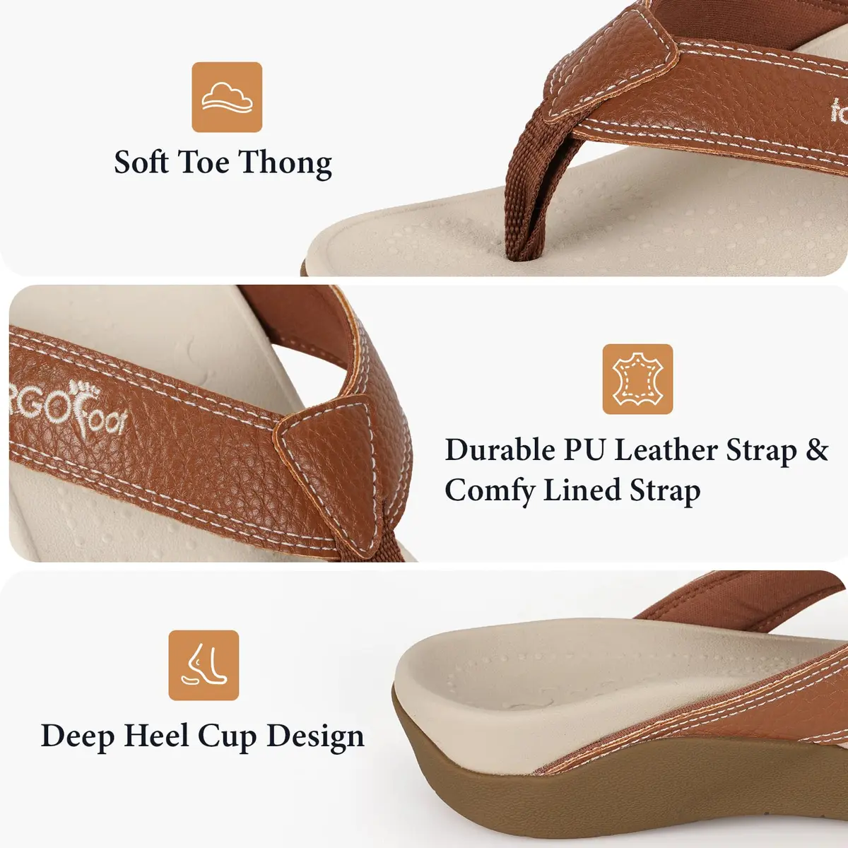 ERGOfoot Orthotic Flip Flops with Arch Support for Men Women Brown 3cm (1.18in) | Supportive Footwear for Flat Feet and Plantar Fasciitis - view 5