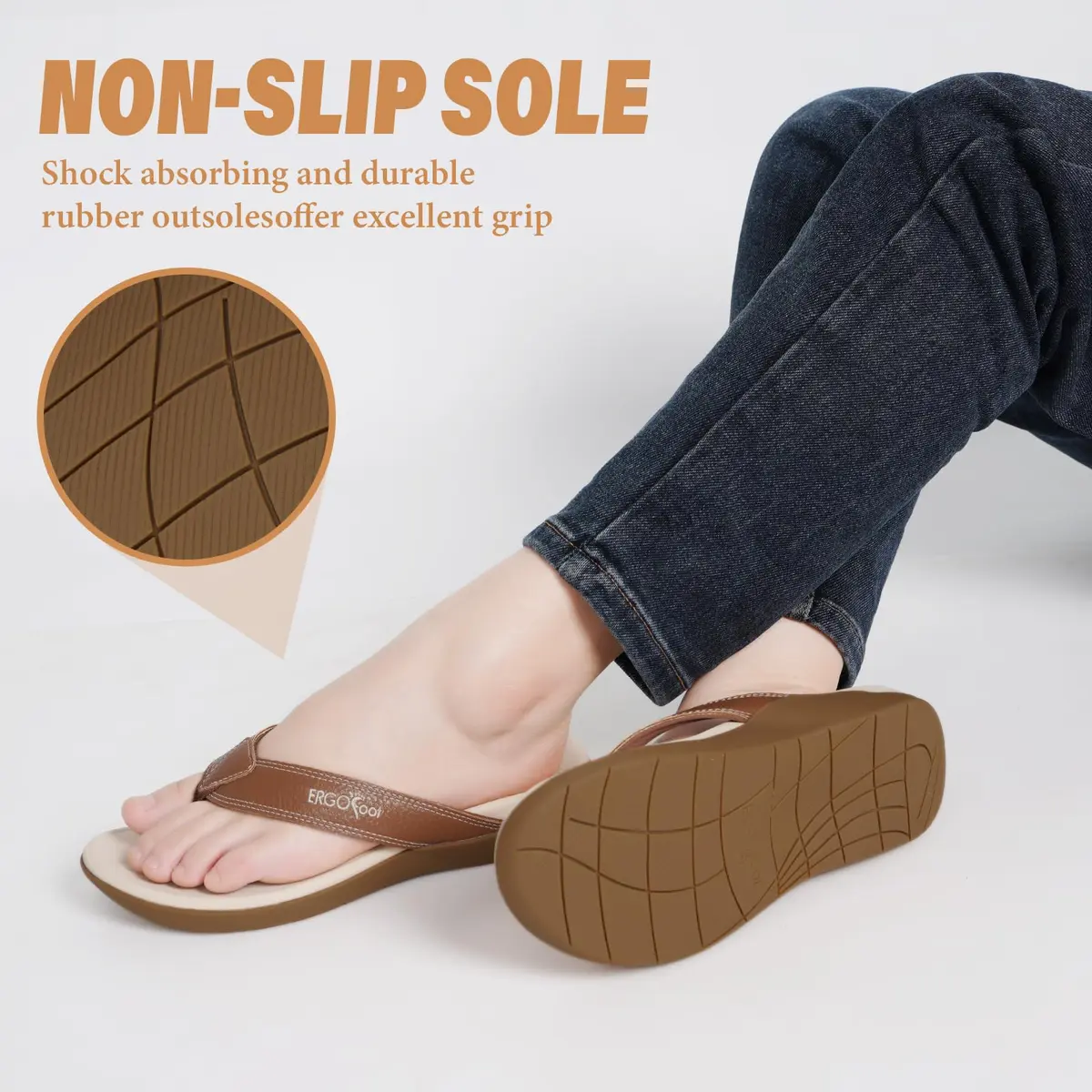 ERGOfoot Orthotic Flip Flops with Arch Support for Men Women Brown 3cm (1.18in) | Supportive Footwear for Flat Feet and Plantar Fasciitis - view 4