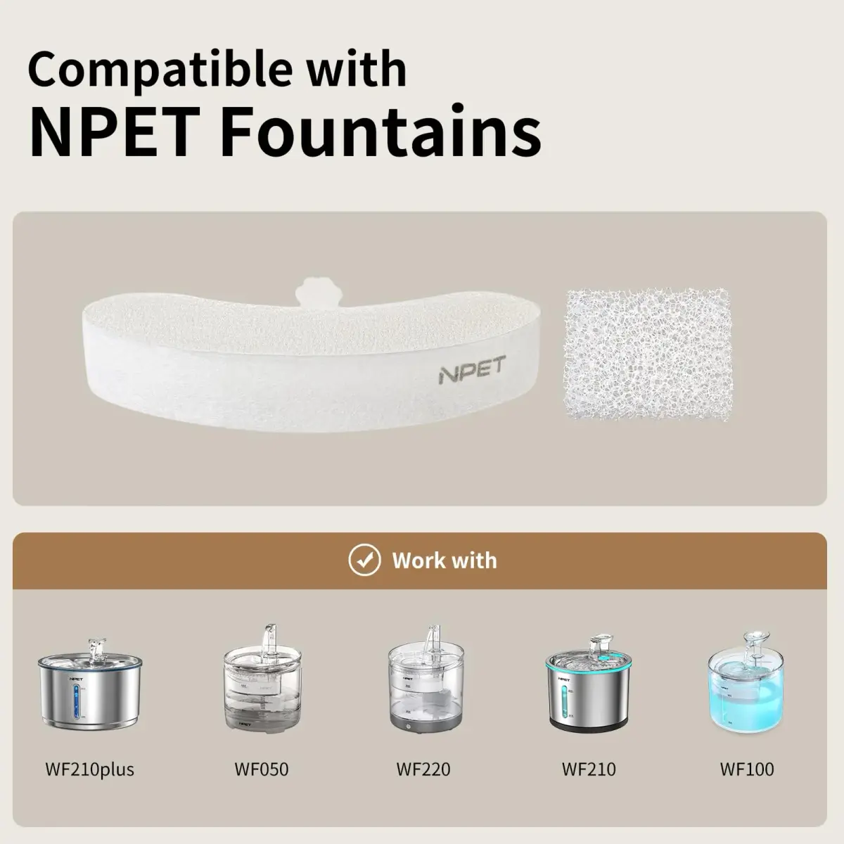 NPET Upgraded Design 4 Pack Replacement Filters & Sponges for WF050/WF100/WF210 Cat Fountain | 5-Stage Filtration - view 6