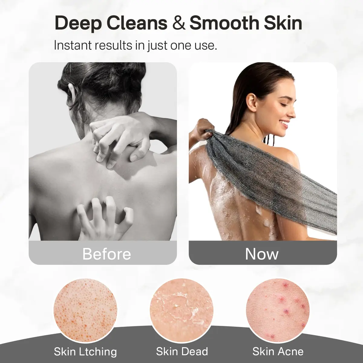 Yiclick 3-Pack Exfoliating Washcloth Towels - 40 Inch Back Scrubber for Shower Bath Use, Japanese & Korean Scrub Wash Cloths, Gray - view 5