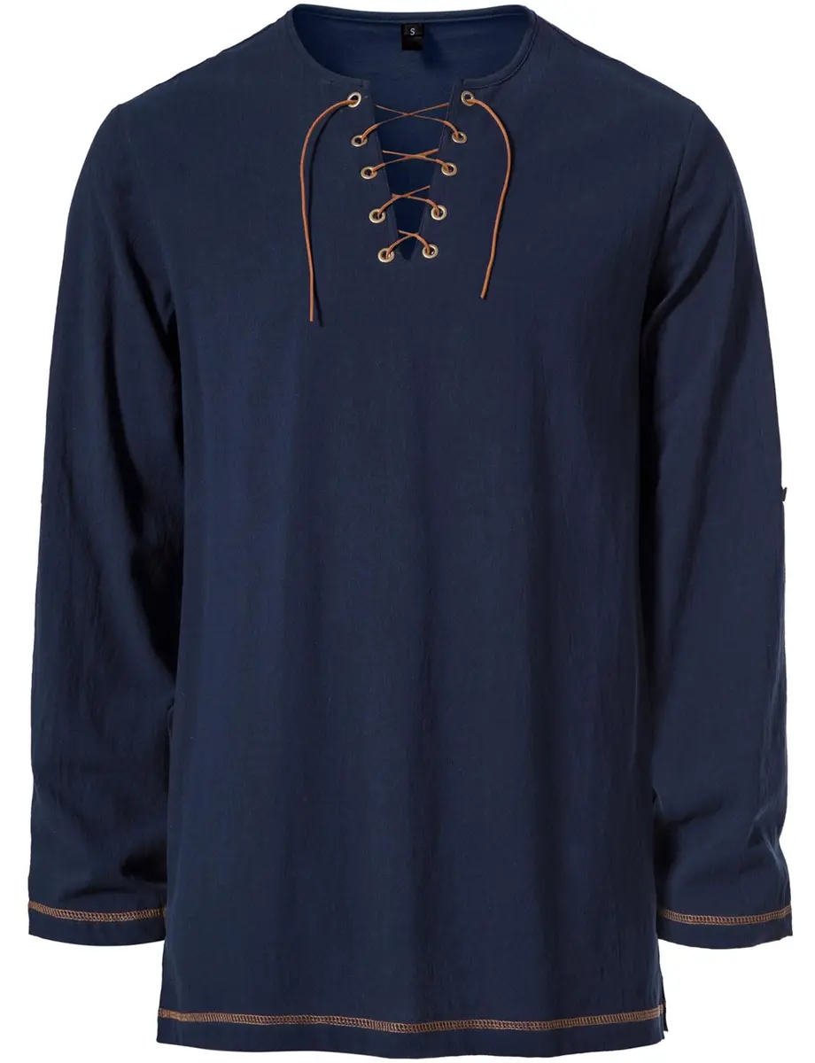 JEMITOP Men's Pure Cotton Vintage Renaissance Costume Shirt Navy Blue XXL | Breathable Fabric for Indian Climate - view 4