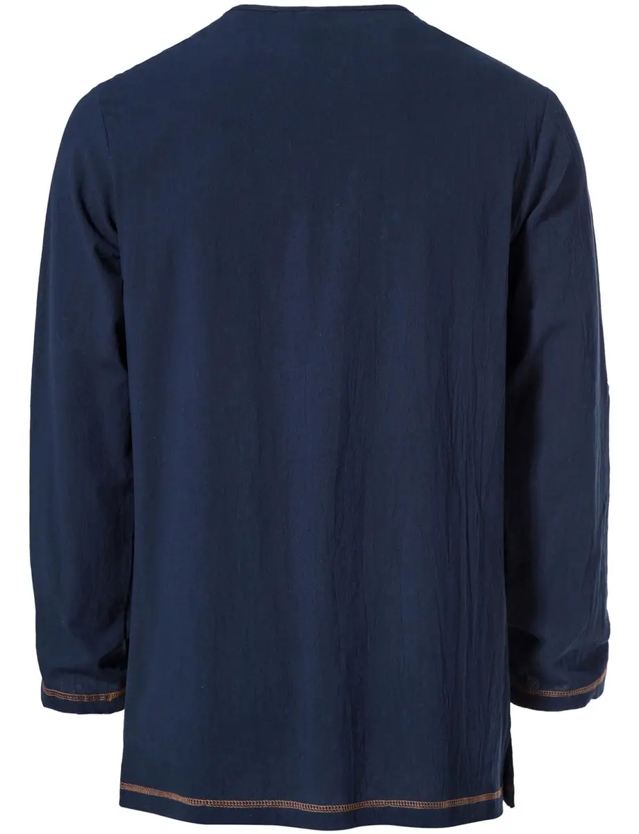 JEMITOP Men's Pure Cotton Vintage Renaissance Costume Shirt Navy Blue XXL | Breathable Fabric for Indian Climate - view 5