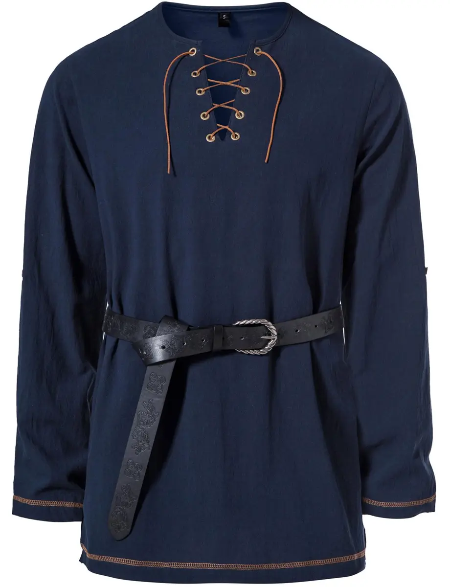 JEMITOP Men's Pure Cotton Vintage Renaissance Costume Shirt Navy Blue XXL | Breathable Fabric for Indian Climate - view 2