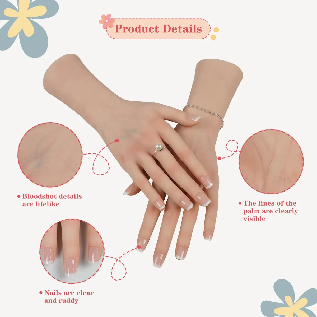 CUAIBB Realistic Female Silicone Hand Model Left | Jewelry & Nail Practice Hand - view 2