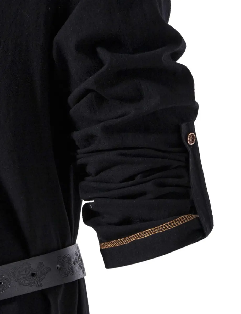 JEMITOP Men's Pure Cotton Vintage Renaissance Costume Shirt Black | Long Sleeve - view 6