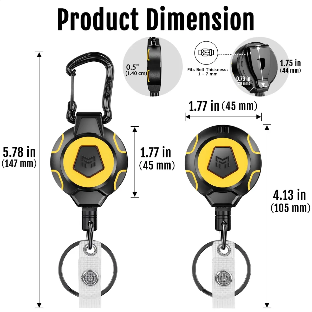 MNGARISTA Retractable Badge Holder Keychain 2 Pack | Heavy Duty with Belt Clip & Carabiner - view 5